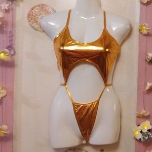 Gold Metallic (S) Modular String Lingerie Bodysuit - NWOT